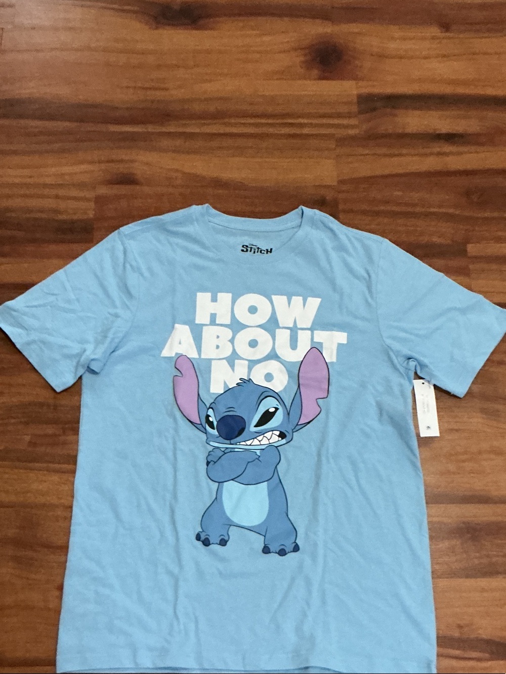 Disney Light Blue Stitch Graphic Tee with 'How About No' nwt sz 14 16 kids